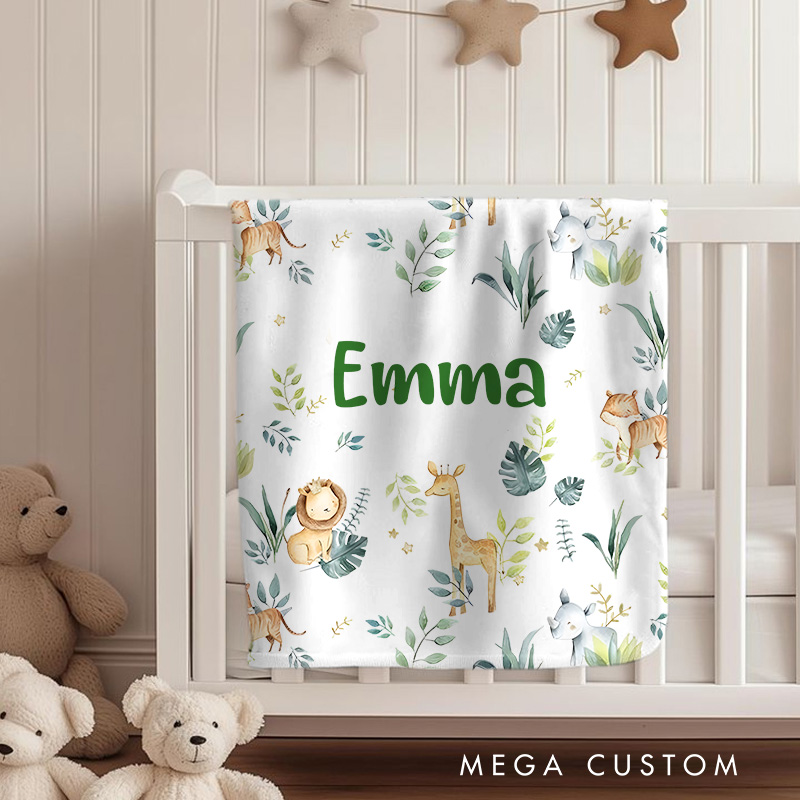 Personalized Woodland Animals Cute Forest Friends Name Pattern Soft and Whimsical Baby Blanket