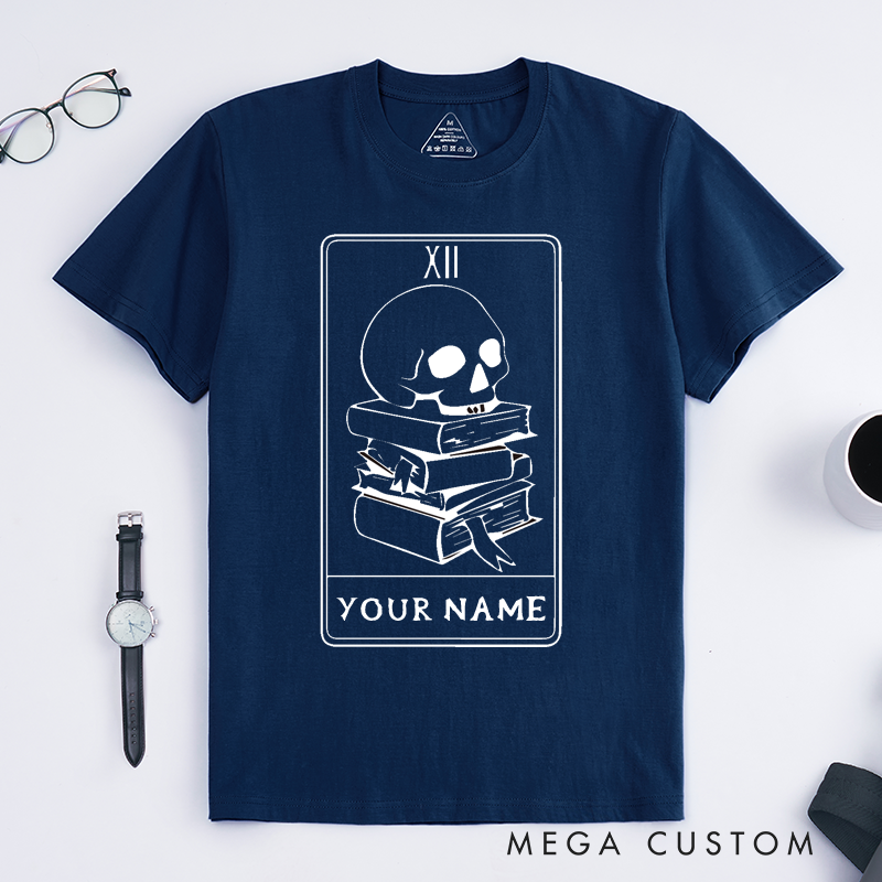 Personalized Tarot Lovers Classic T-Shirts Skull and Books Tarot Card Classic T-Shirts Gift for Book Lovers 