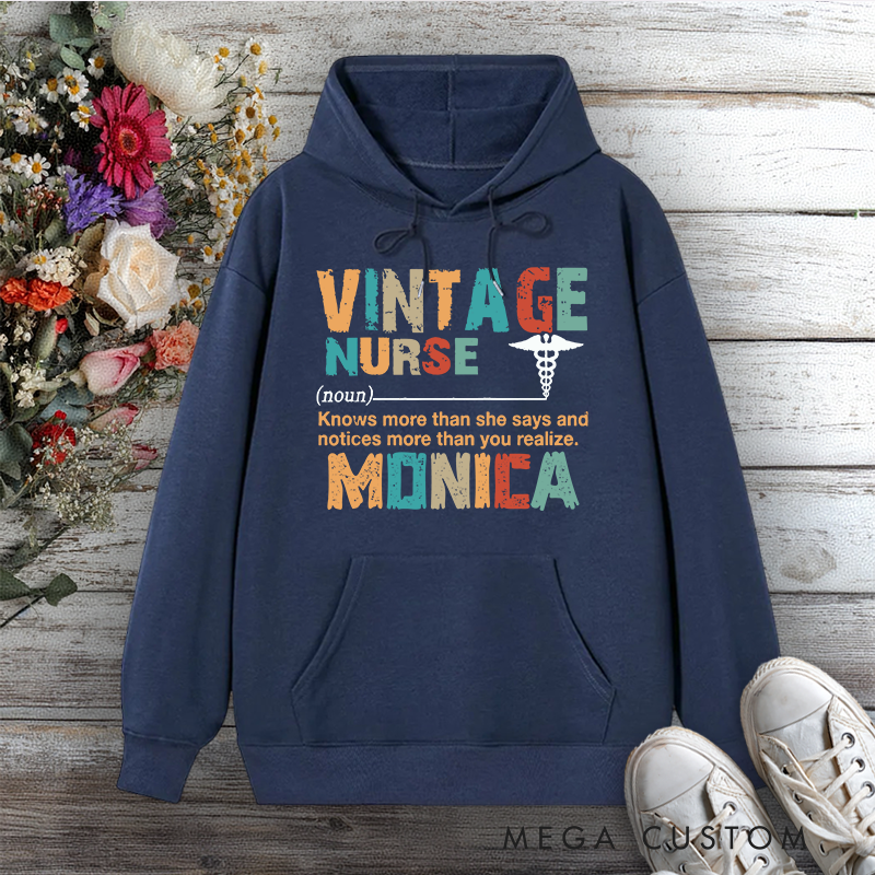 Personalized Hoodies for Nurse Vintage Nurse Wisdom in Every Stitch Design Hoodies