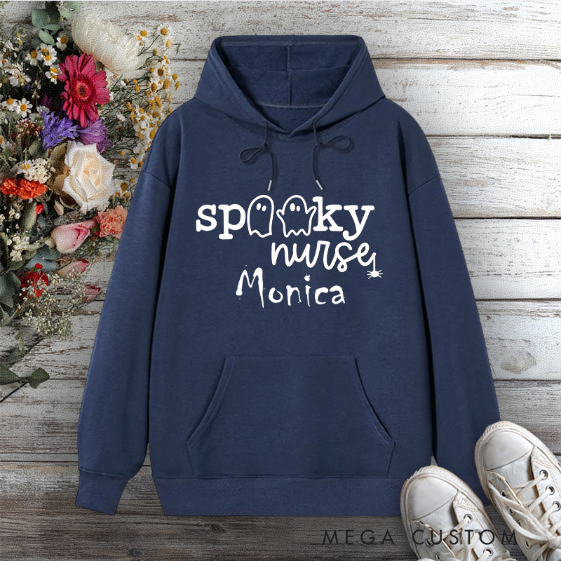 Personalized Hoodies for Nurse Spooky Nurse with Ghostly Charm Design Hoodies
