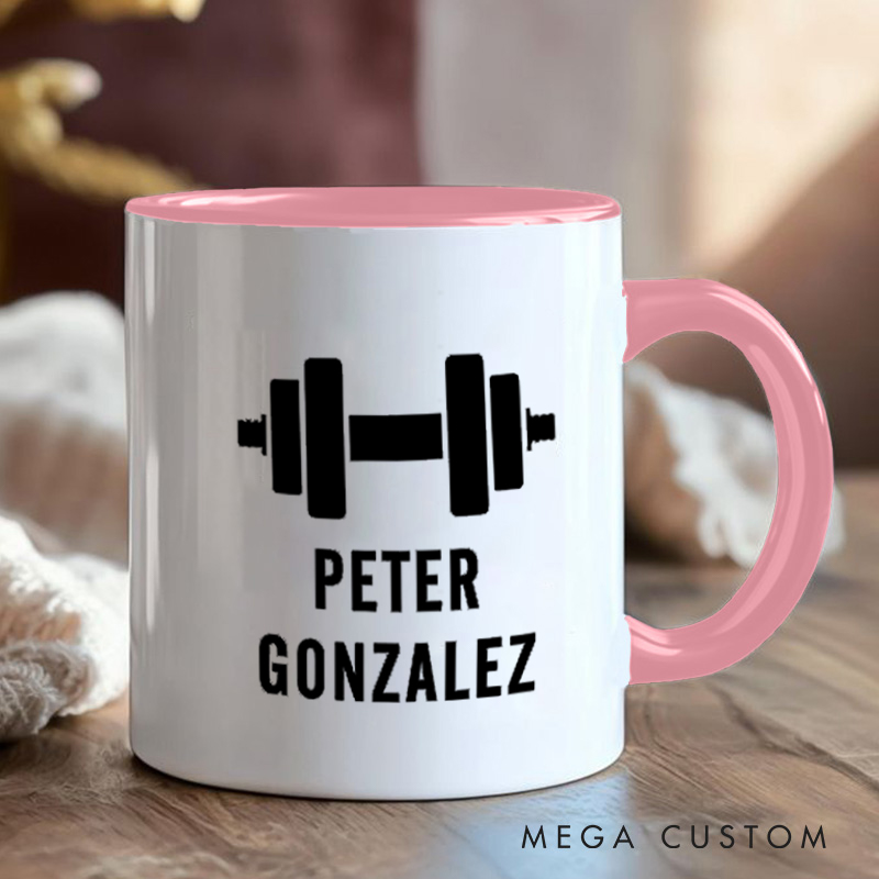 Personalized Fitness Mug with Dumbbell Graphic Gift Motivational Coffee Cup for Fitness Enthusiasts Bodybuilders and Gym Lovers