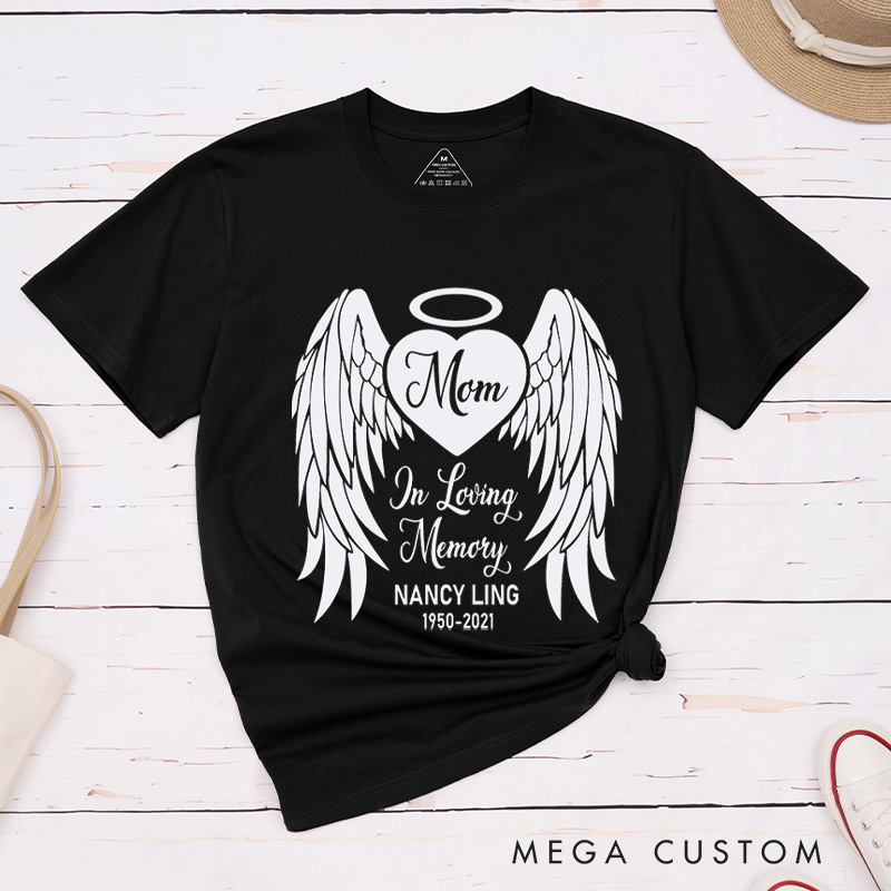 Personalized In Loving Memory Shirt Angel Wings Family Memorial Tees Always In My Heart Bereavement Shirt