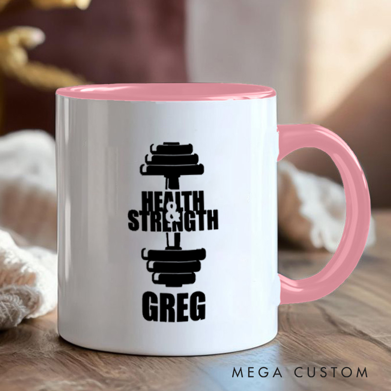 Personalized Fitness Mug with Health Strength Gift Motivational Coffee Cup for Fitness Enthusiasts Bodybuilders and Gym Lovers