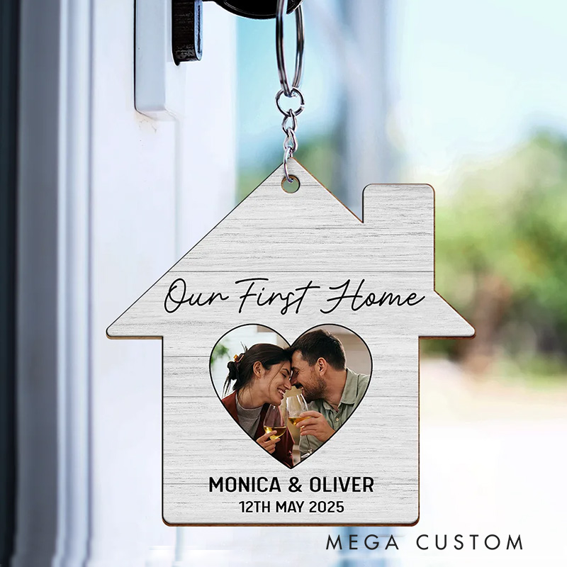 Personalized Photo Our First Home Married Couple Personalized Wooden Keychain Our First Home Gifts
