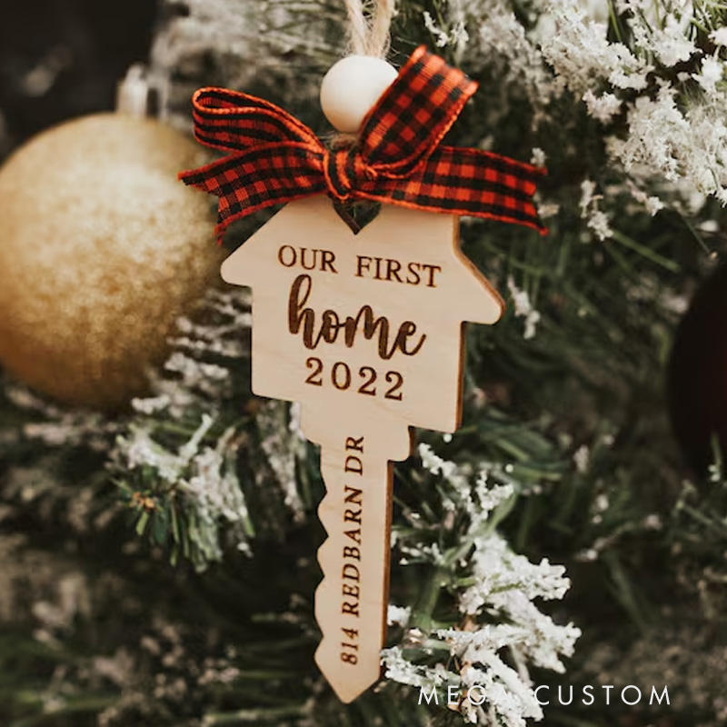 Personalized First Home Ornament Our First Christmas New Home Gift Housewarming Gift Christmas Ornament First Home Gift Wood Key Ornament