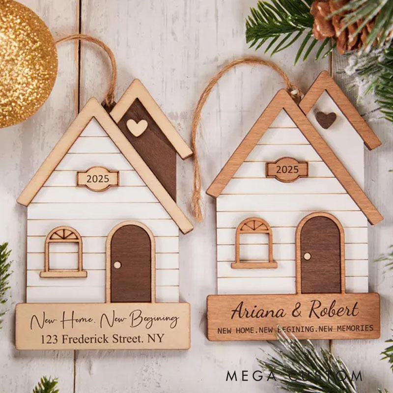 Personalized First Christmas in Our New Home Wooden Ornament Custom Housewarming Keepsake 2025 Engraved Holiday Decoration for New Homeowners