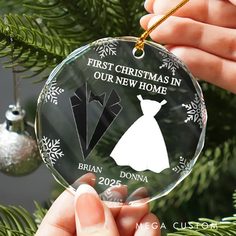 Personalized First Christmas As Married Couples Custom Heart Shaped Glass Ornament