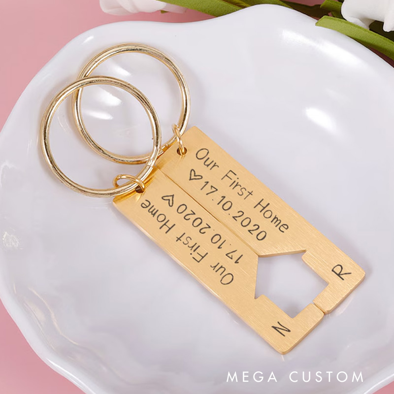 Personalized 2 Pcs Puzzle Key chain Custom Date and Initial Couple Keyring Our First Home Matching Couple Gift Anniversary Gift for Boyfriend