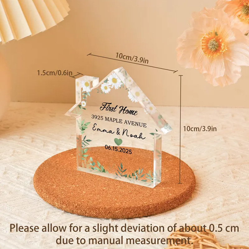 Personalized First Home Gift with Location Gift for New Couples House Shape Acrylic Block New Home Gifts Plaque Gift for New Homeowners