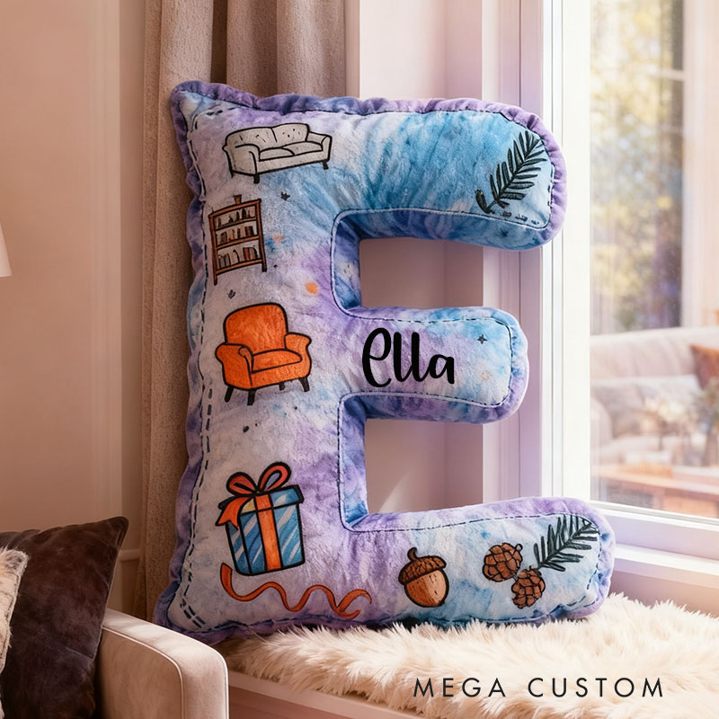 Personalized Letter Pillow Custom Name Cozy Home Decor with Playful Home Elements Design Soft Accent Cushion Graphic 3D Print 