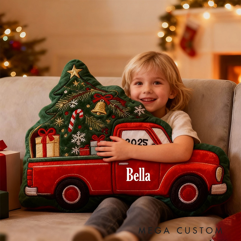 Personalized Christmas Pillow Graphic 3D Print Custom Year Cozy Holiday Decor with Festive Truck and Tree Design Soft Accent Cushion Perfect Gift