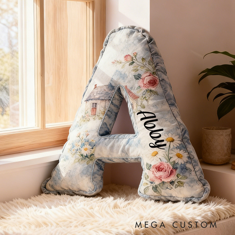 Personalized Letter Pillow Graphic 3D Print Custom Name Cozy Home Decor with Cottage and Floral Design Perfect Gift Idea for Any Room