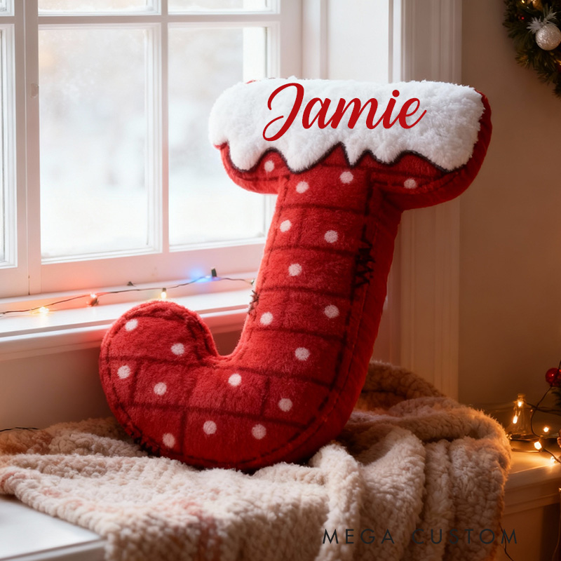 Personalized Letter Pillow Graphic 3D Print Custom Name Cozy Holiday Decor with Festive Chimney Design Soft Perfect Seasonal Gift Idea