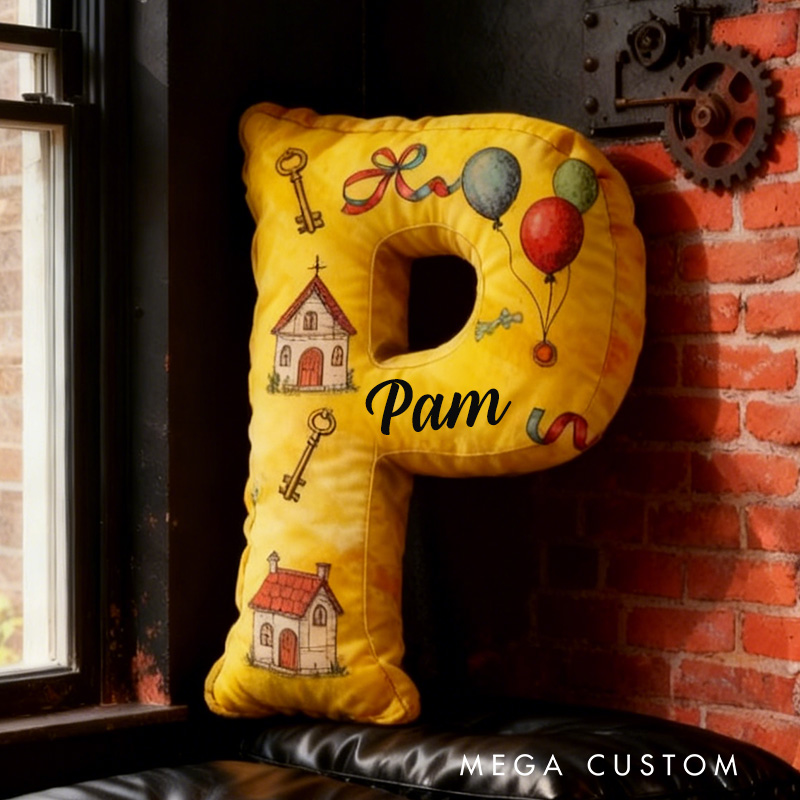 Personalized Letter Pillow Custom Name Fun Celebration Decor with Balloons and Gift Design Soft Graphic 3D Print Birthday Gift Housewarming Gift