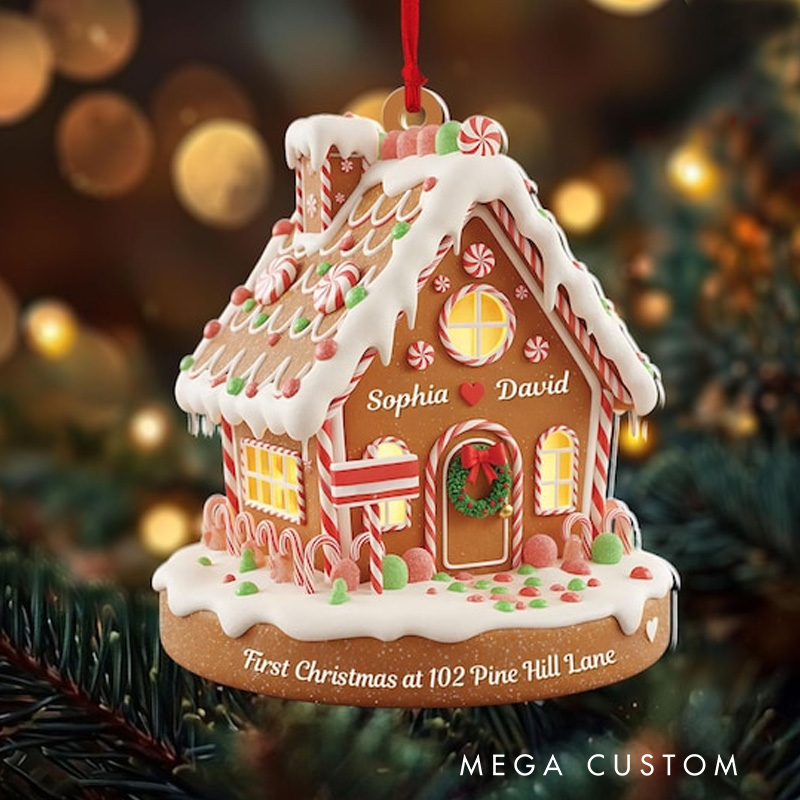 Personalized Gingerbread House 2D Flat Acrylic Ornament First Christmas Home Keepsake Custom Couple Name Ornament 2025 Gingerbread Decor
