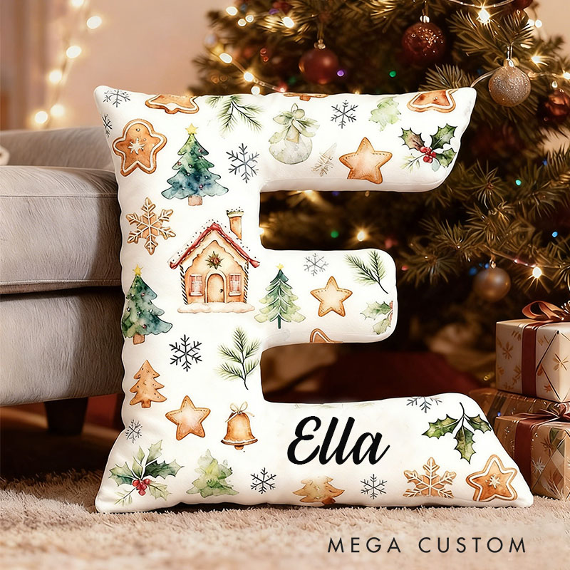 Personalized Christmas Decorative Letter Pillow with Graphic 3D Print Festive Holiday Design Customizable Name Cozy Cushion for Seasonal Home Decor