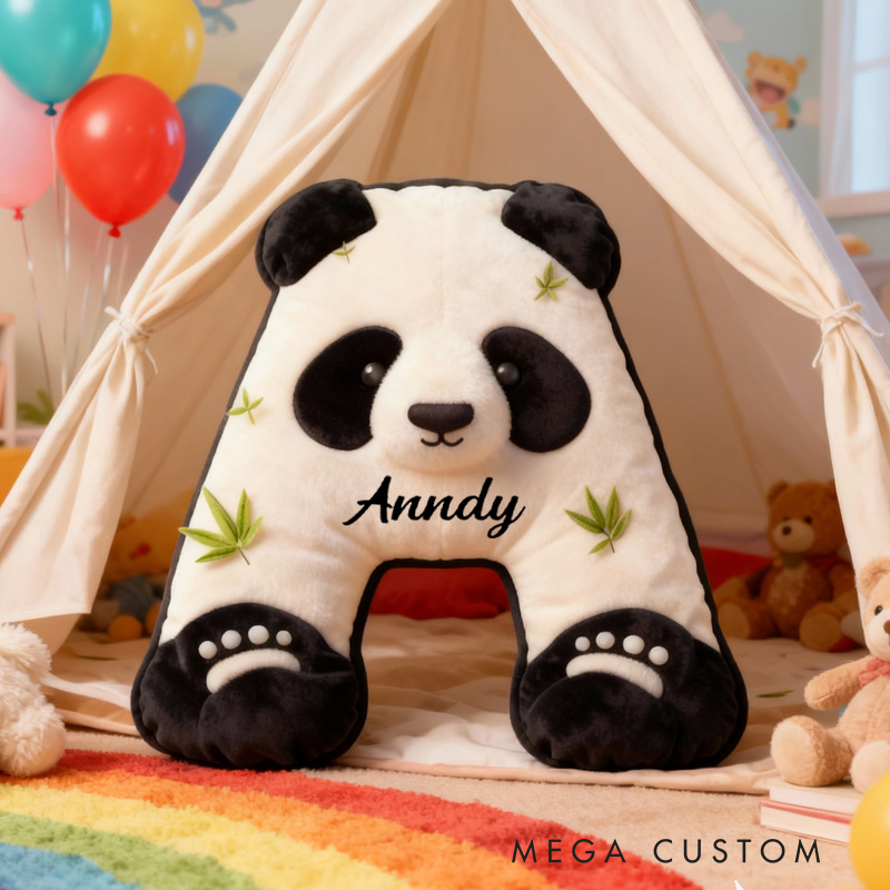 Personalized Panda Alphabet Throw Pillow Travel in Sichuan Panda Letter Pillow with Name for Kids Girl Boy Traveler Christmas Gifts Loving Room Decor