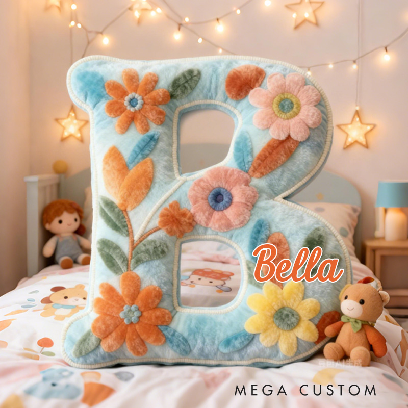 Personalized Flower Alphabet Throw Pillow Garden Flower Letter Pillow with Name for Kids Girl Boy Gardener Christmas Gifts Loving Room Decor