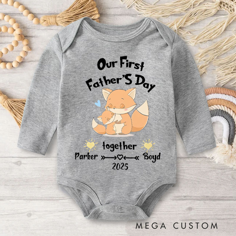 Personalized Fox Family Illustration for Our First Father's Day Together Celebration 2025 Baby Bodysuit