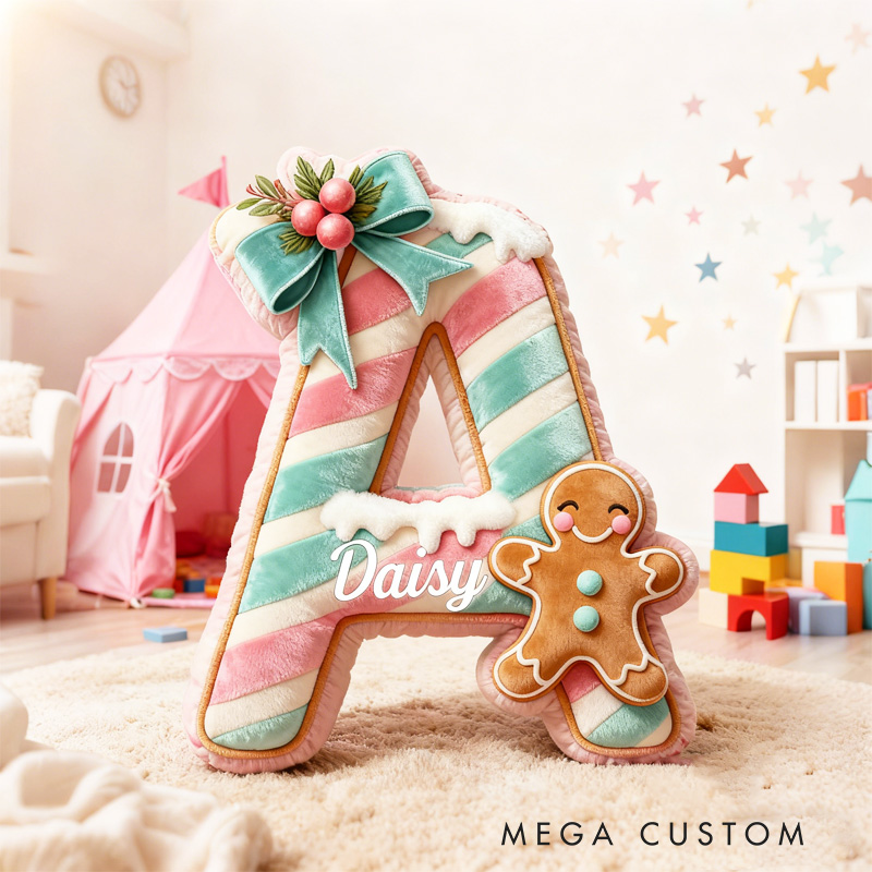 Personalized Gingerbread Alphabet Throw Pillow with Name Cookie Letter Pillow for Kids Girl Baker Christmas Gifts Loving Room Decor
