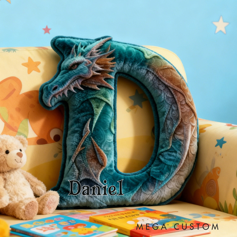 Personalized Dragon Alphabet Throw Pillow Dragon Letter Pillow with Name Book Initial Pillow for Kids Boys Girls Book Lover Christmas Gift