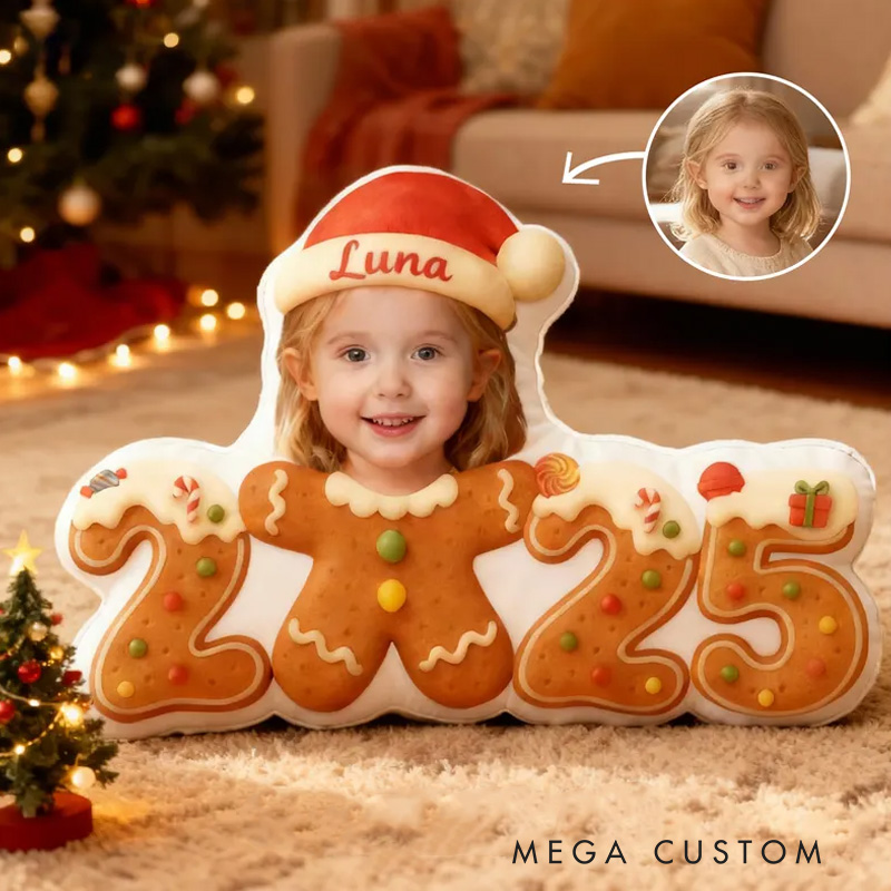 Personalized Gingerbread Face Throw Pillow with Name Christmas Pillow 2025 Pillow for Kids Girl Baker Christmas Gifts Loving Room Decor