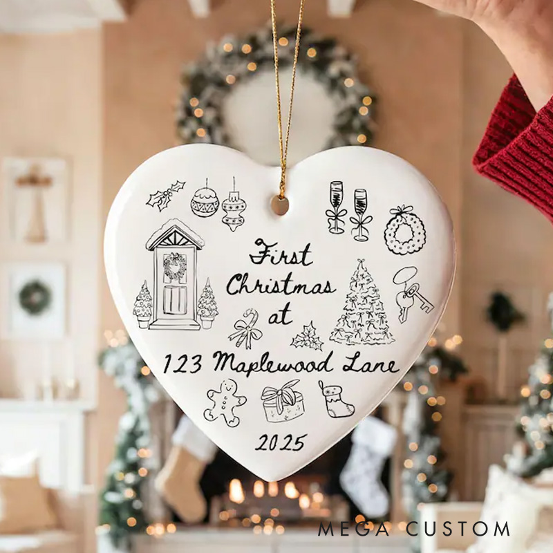 Personalized First Christmas In Our New Home Ornament Custom New Home Gift For Couple Personalized New House Keepsake Friend New Home Ornament Doodle