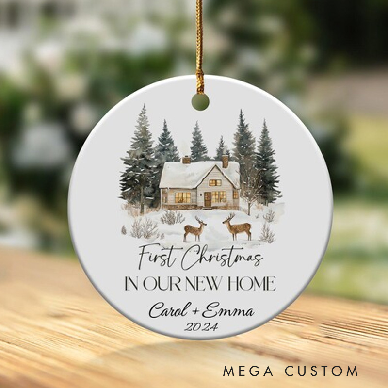 Personalized First Christmas Ornament in Our New Home 2025 Winter House Decoration with Deer Holiday Keepsake