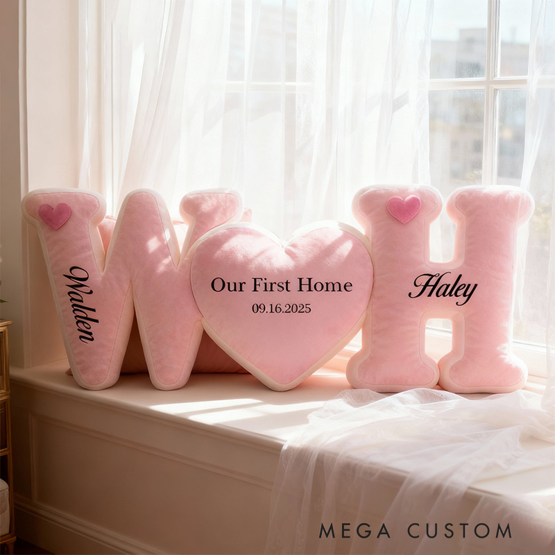 Personalized Initials Pillow Custom Heart Design with Name Soft Home Decor Perfect For New Home Gift Wedding Anniversary Keepsake Graphic 3D Print 