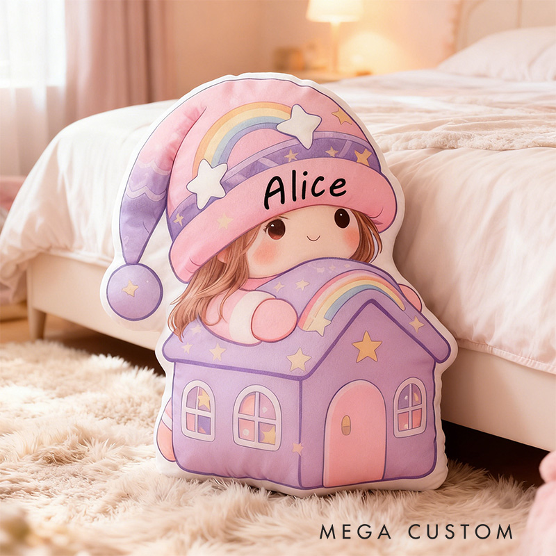 Personalized Cute Pillow Custom Rainbow House Design Soft Cushion Adorable Kids Room Decor Perfect Gift For Children Birthday Or Special Occasions