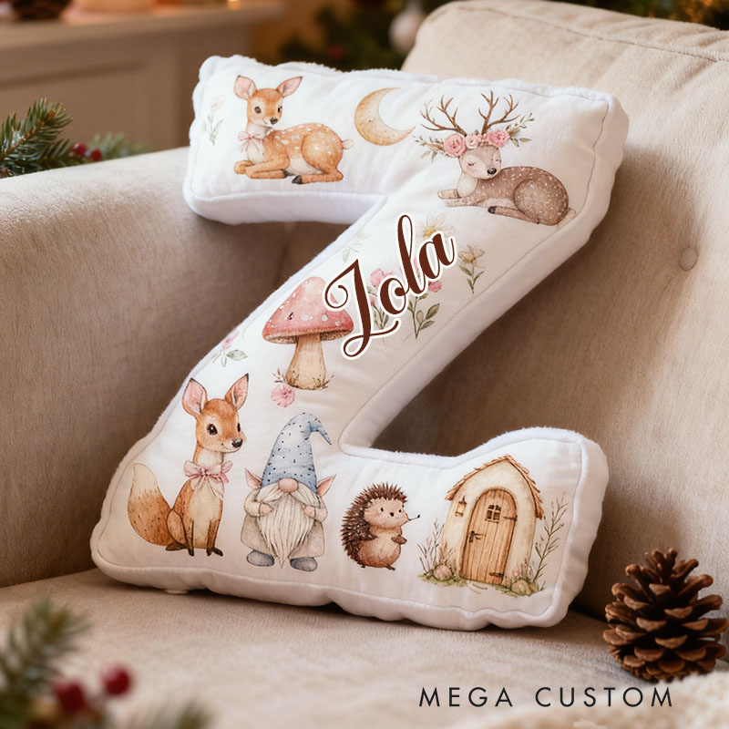 Personalized Woodland Letter Pillow Custom Whimsical Forest Animal Design Soft Cushion Adorable Home Decor Perfect Gift For Kids Graphic 3D Print