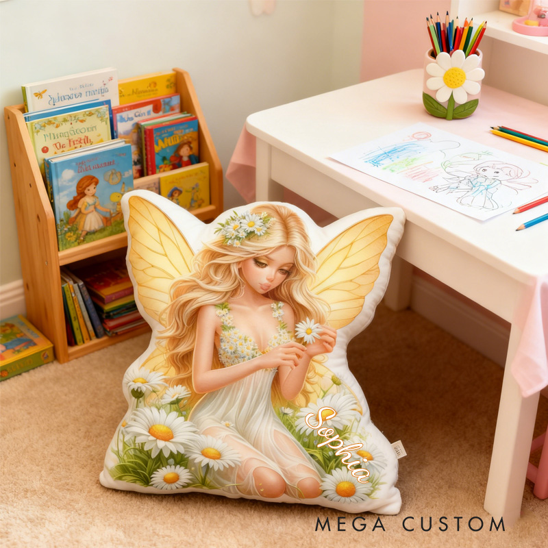 Personalized Daisy Fairy Throw Pillow Cute Garden Fairy Pillow with Name for Kids Girl Boy Gardener Christmas Gifts Loving Room Decor