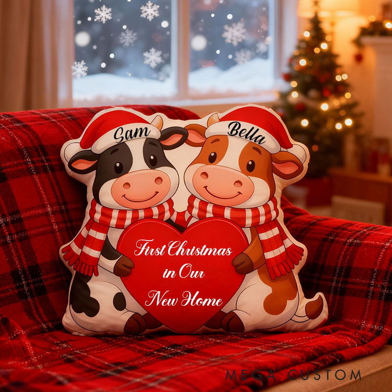 Personalized Christmas Pillow Custom Cow Couple Design Home Decor Perfect Gift For First Christmas New Home Or Holiday Celebrations Graphic 3D Print