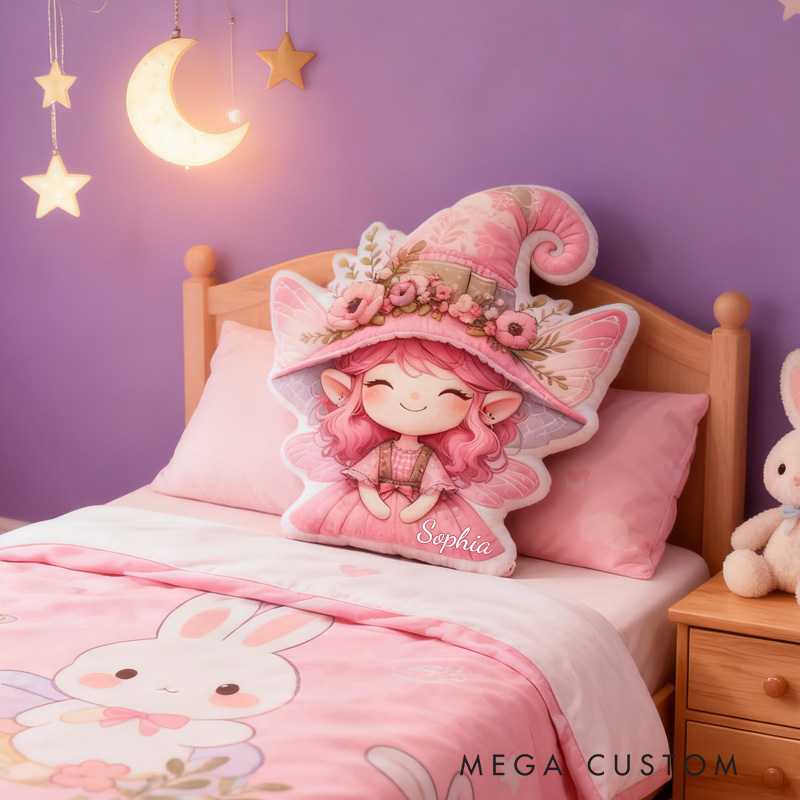 Personalized Cute Fairy Throw Pillow Pink Garden Fairy Pillow with Name for Kids Girl Boy Gardener Christmas Gifts Loving Room Decor
