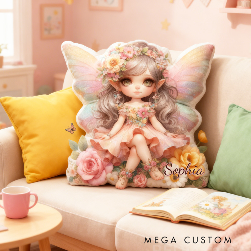 Personalized Cute Pink Fairy Throw Pillow Garden Fairy Pillow with Name for Kids Girl Boy Gardener Christmas Gifts Loving Room Decor