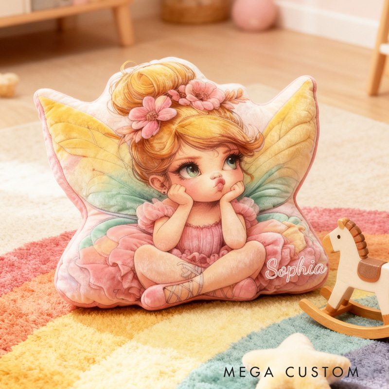 Personalized Sitting Fairy Throw Pillow Cute Fairy Pillow with Name Little Girl Fairies Pillow for Kids Girl Boy Gardener Christmas Gifts Loving Room Decor