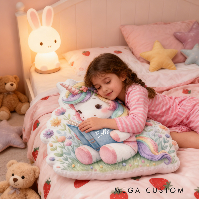 Personalized Reading Horse Throw Pillow Cartoon Horse Pillow with Name Book Pillow for Kids Boys Girls Book Lover Christmas Gift