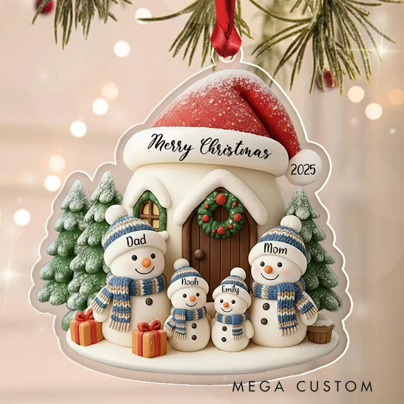 Personalized Family Christmas Ornament Acrylic Snowman Family Hanging Ornament