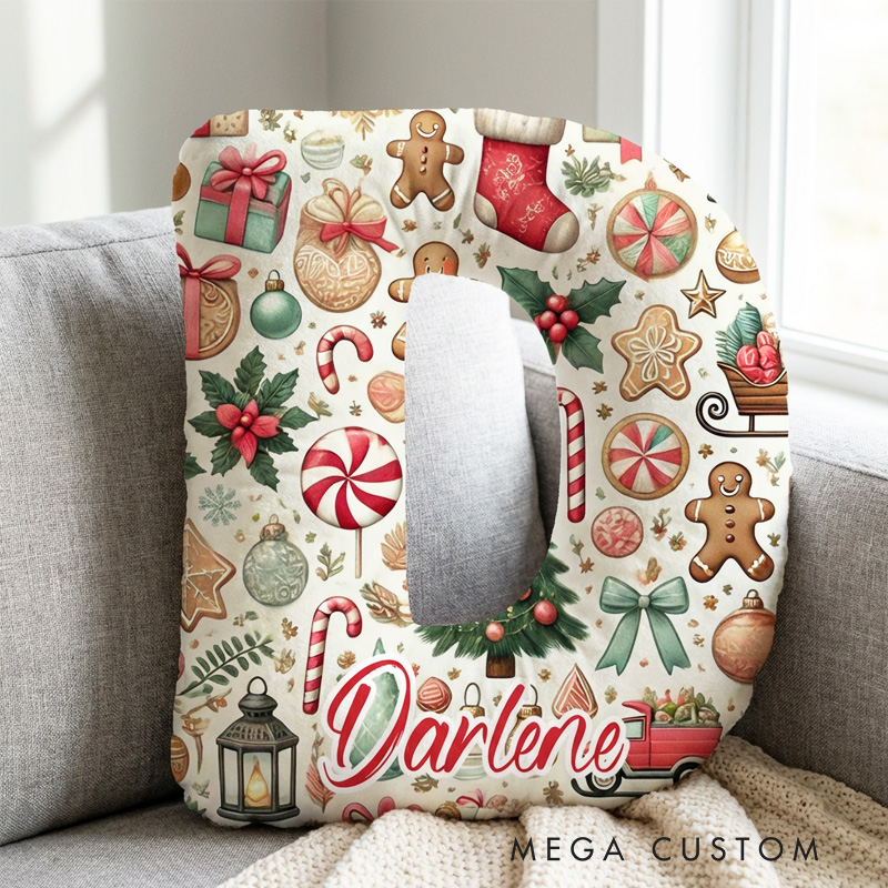 Personalized Christmas Cookie Alphabet Throw Pillow with Name Gingerbread Letter Pillow for Kids Girl Baker Christmas Gifts Loving Room Decor