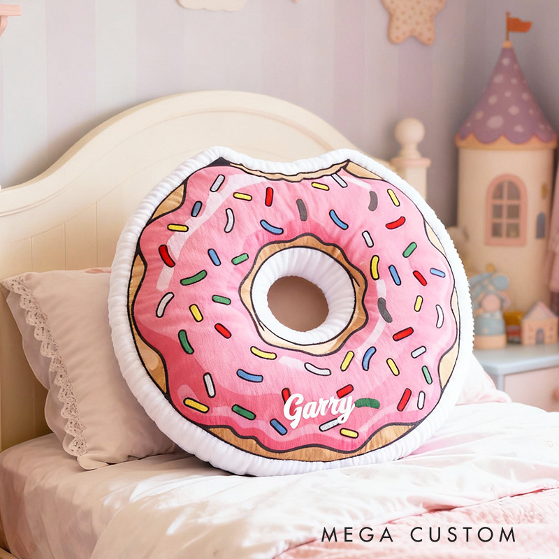 Personalized Donut Alphabet Throw Pillow with Name Bite Donut Pillow for Kids Girl Baker Christmas Gifts Loving Room Decor