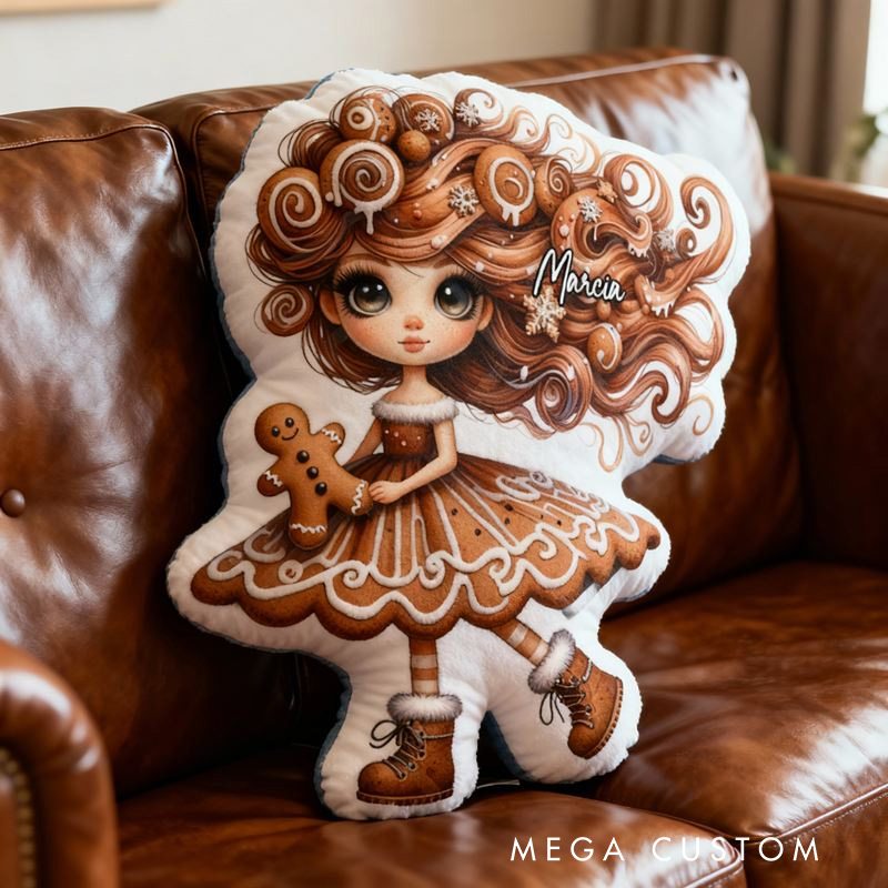 Personalized Gingerbread Man Throw Pillow with Name Gingerbread Girl Pillow for Kids Girl Baker Christmas Gifts Loving Room Decor