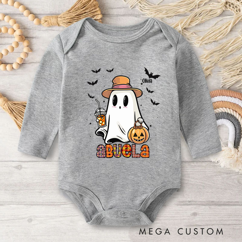 Personalized Cute Ghost and Pumpkin Illustration for Baby's Halloween Celebration Baby Bodysuit
