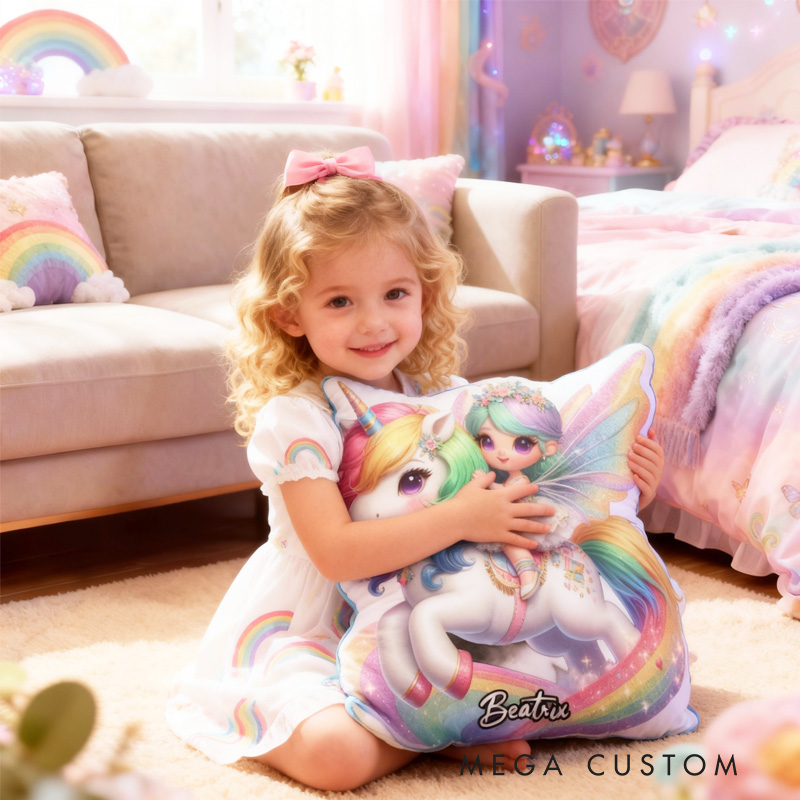 Personalized Dream Horse and Fairy Throw Pillow Cute Fairy Pillow with Name Little Girl Fairies Pillow for Kids Girl Boy Gardener Christmas Gifts Loving Room Decor
