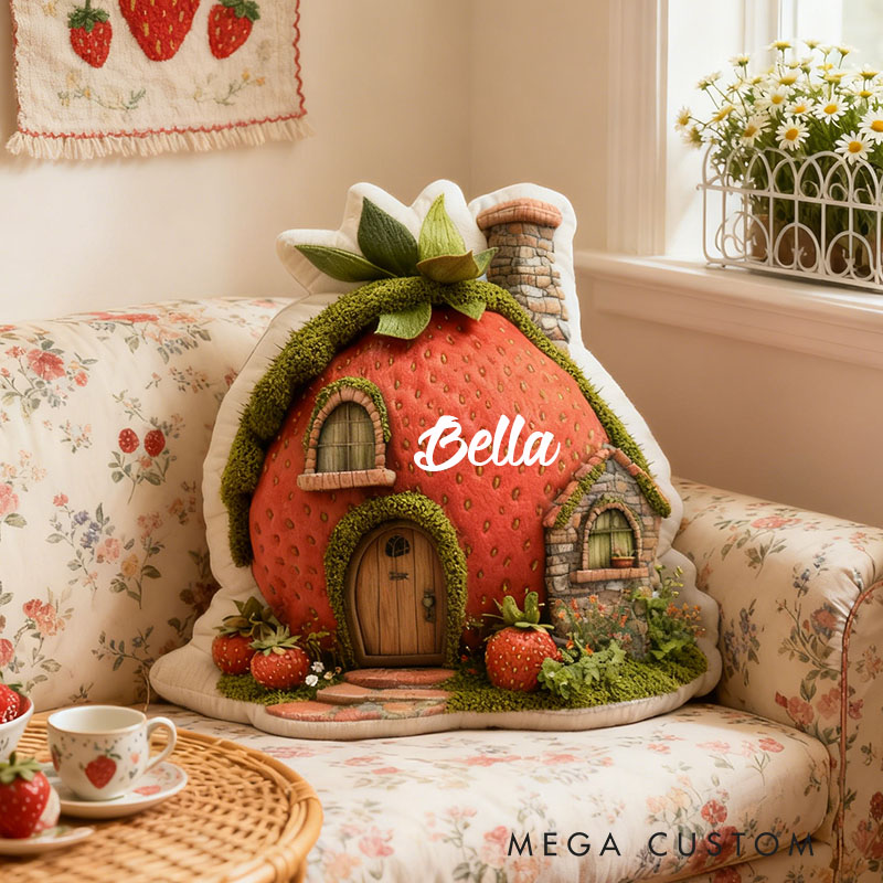 Personalized Strawberry House Pillow Custom Fairy Tale Design Soft Plush Cushion Home Decor Perfect Gift For Kids Bedrooms Rooms Graphic 3D Print