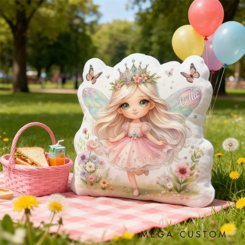 Personalized Cute Fairy Throw Pillow Graphic 3D Print Garden Fairy Pillow with Name Pillow for Kids Girl Boy Gardener Christmas Gifts Loving Room Decor