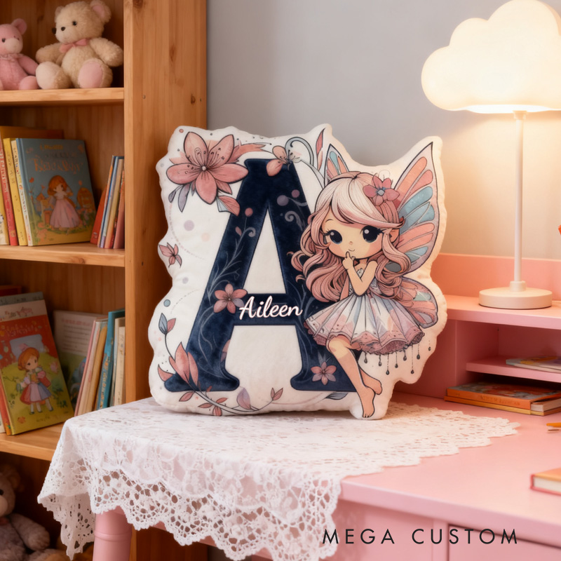 Personalized Cute Fairy Throw Pillow Graphic 3D Print Garden Fairy Pillow with Name Pillow for Kids Girl Boy Gardener Christmas Gifts Loving Room Decor