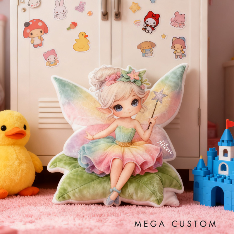 Personalized Cute Fairy Throw Pillow Graphic 3D Print Garden Fairy Pillow with Name Pillow for Kids Girl Boy Gardener Christmas Gifts Loving Room Decor