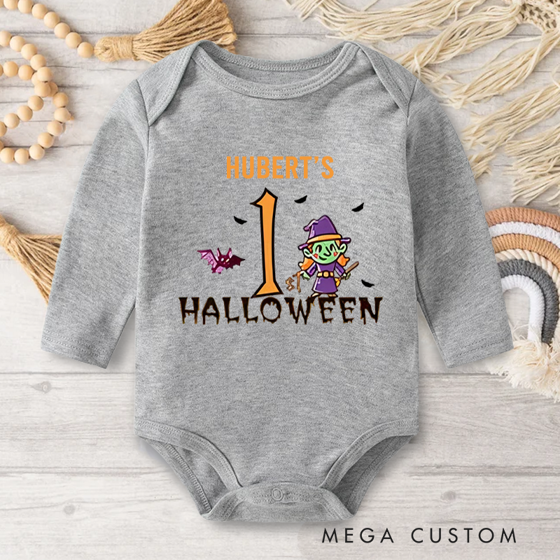 Personalized Cute Ghost Baby's 1st Halloween Baby Bodysuit with Name Halloween Gift for Baby Girls Boys New Parents