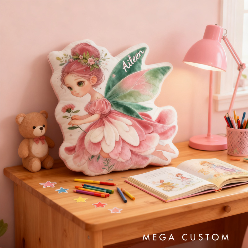 Personalized Flying Fairy Throw Pillow Graphic 3D Print Cute Garden Fairy Pillow with Name Pillow for Kids Girl Boy Gardener Christmas Gifts Loving Room Decor