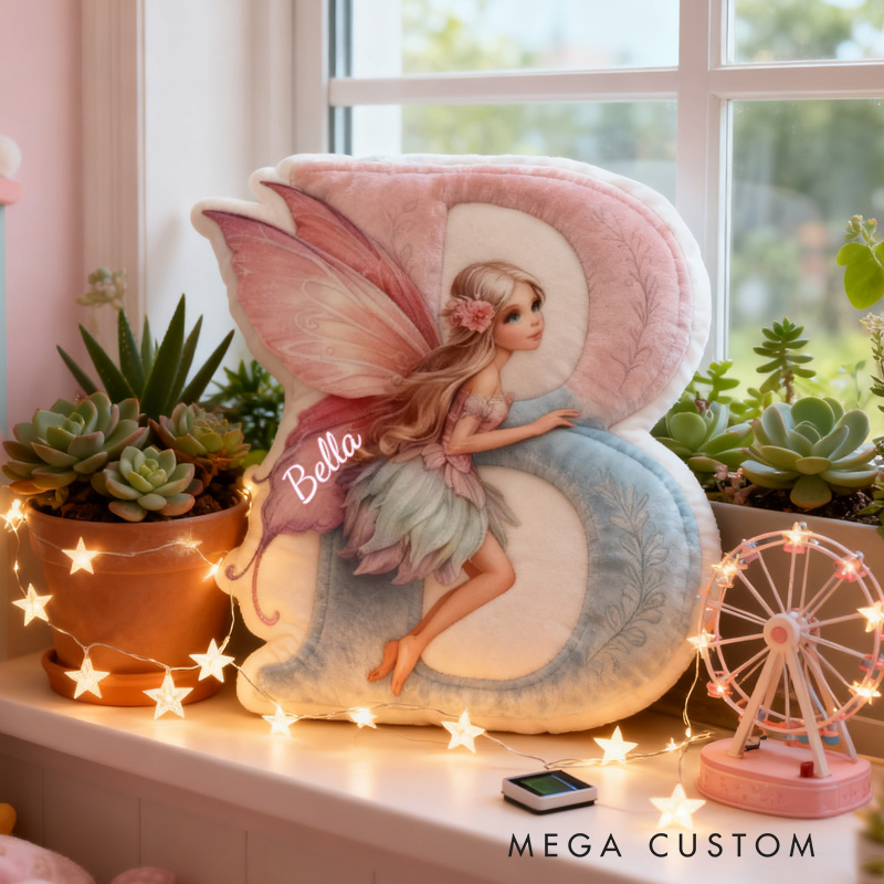 Personalized Fairy Alphabet Throw Pillow Graphic 3D Print Garden Fairy Letter Pillow with Name Pillow for Kids Girl Gardener Christmas Gifts Loving Room Decor